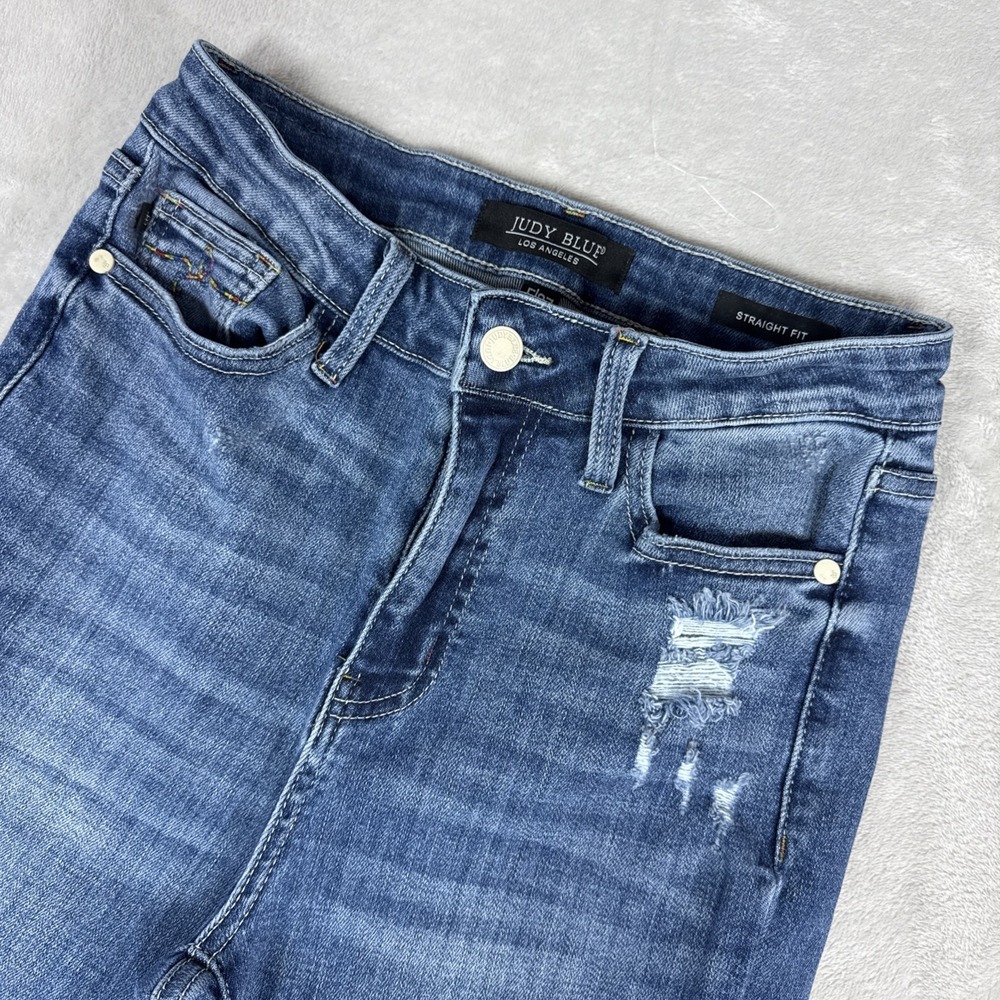 Judy Blue Straight Fit Distressed High Rise Denim Jeans Women's Size 5 (26X25)